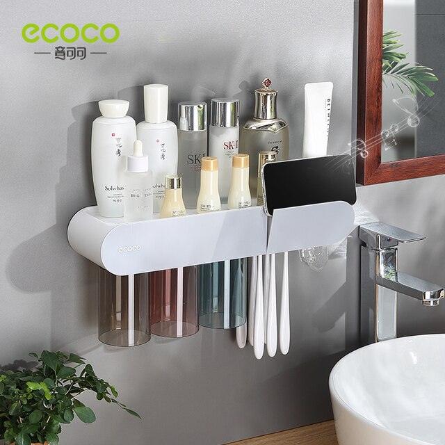 ECOCO Multi-functional Toothbrush Holder Bathroom Accessories Set without Drilling Wall Mounted Cups Makeup Storage Organazers Ja Inovei