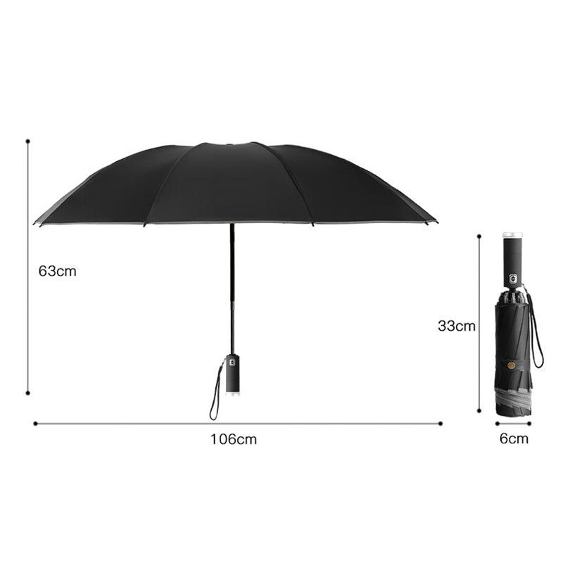 Fully Automatic Reverse Umbrella With LED Light 10 Ribs Windproof Strong Reflective Stripe UV Folding Umbrella For Women and Men Ja Inovei