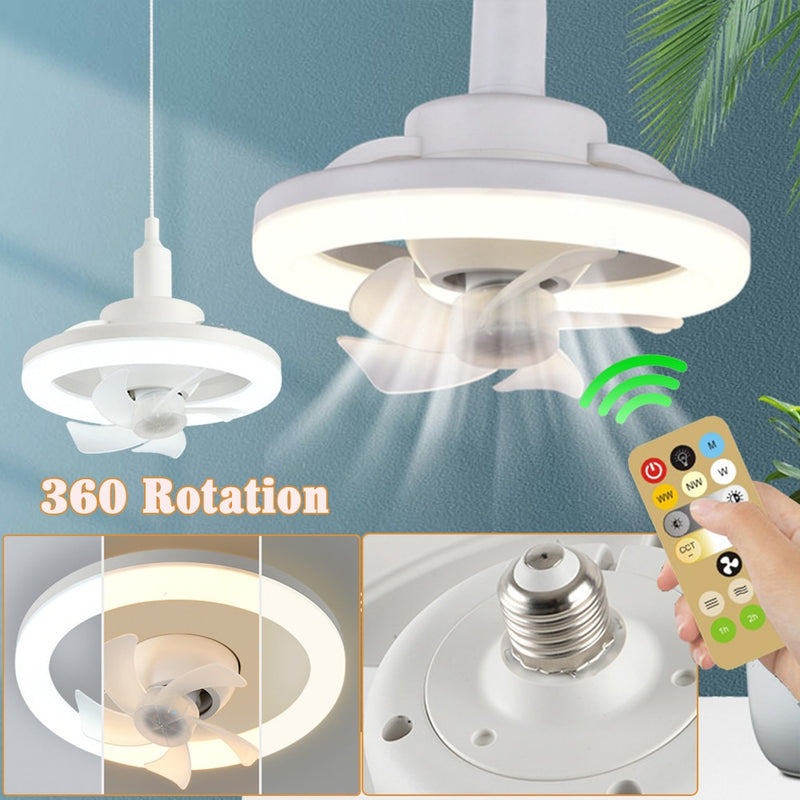E27 Ceiling Fan with Lighting Lamp Home Ceiling Fan Lamp with Remote Control for Bedroom Living Home Silent 3 Speeds Ja Inovei